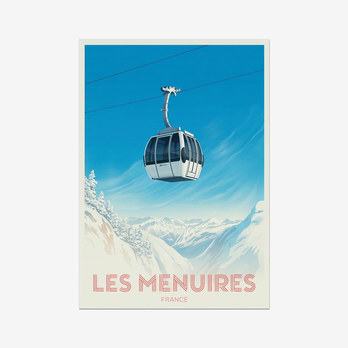 Les Menuires France Vintage Ski Resort Gondola Travel Poster