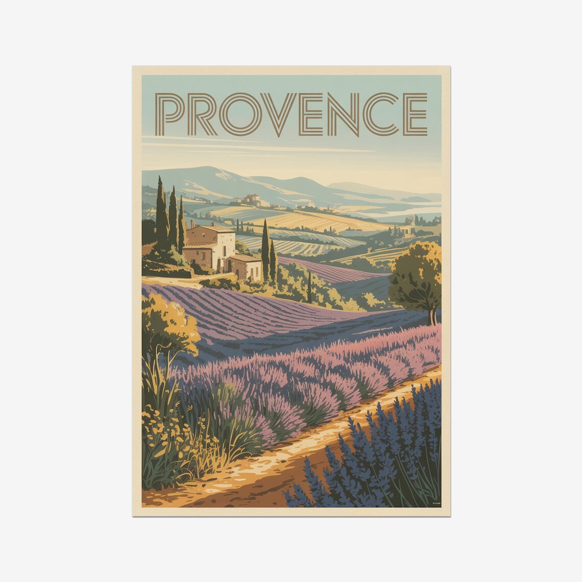 Provence France Lavender Fields and Farmhouse Vintage Travel Poster