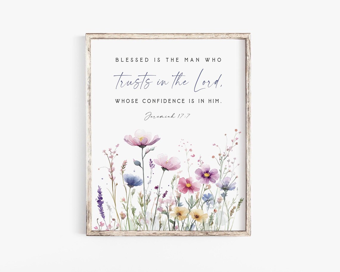 Blessed Is the Man Jeremiah 17:7 Floral Watercolor Scripture Poster - Image 2