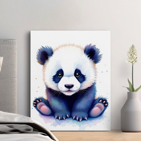 Adorable Baby Panda Watercolor Cute Animal Nursery Art Poster
