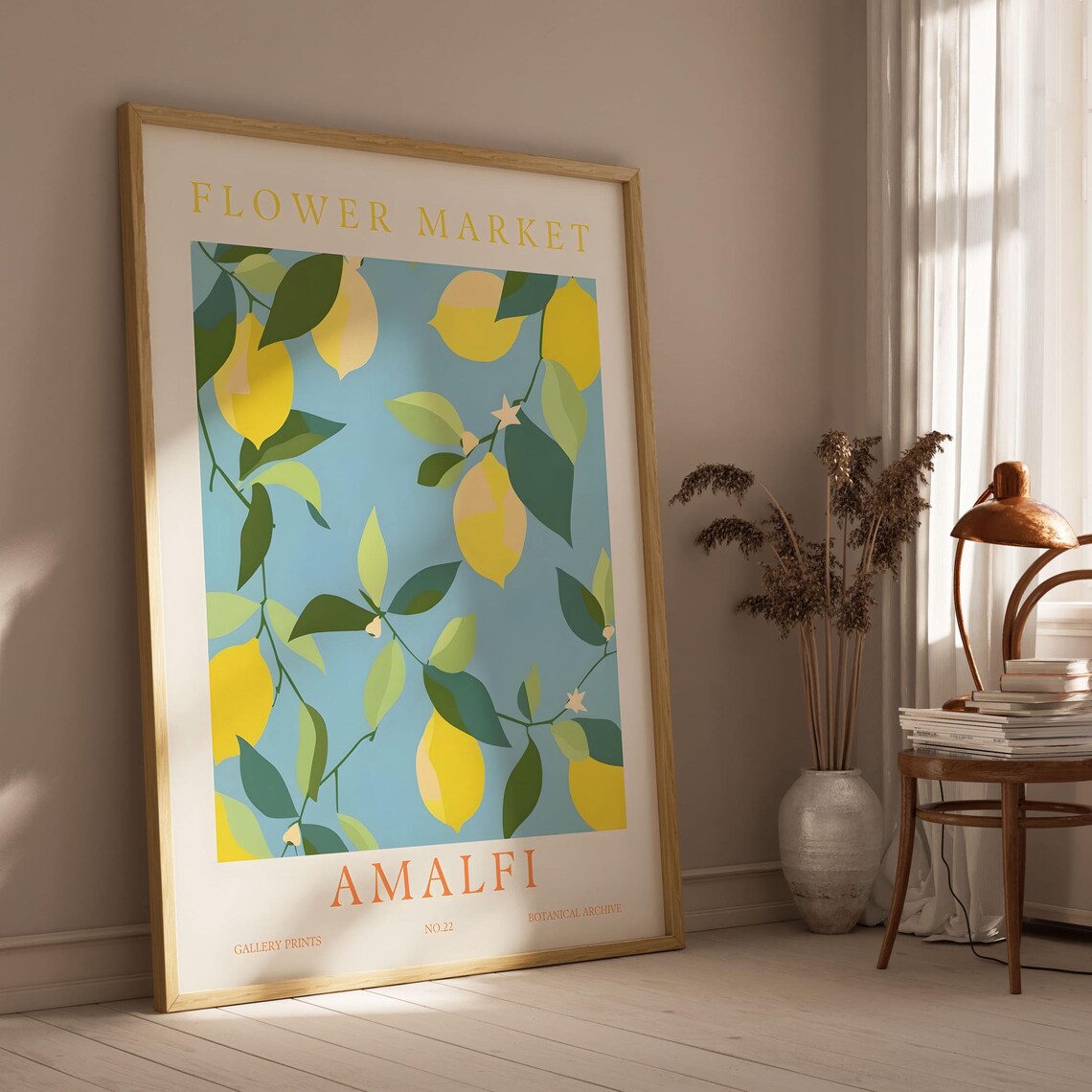 Amalfi Flower Market Citrus Lemon Branch Botanical Archive Poster
