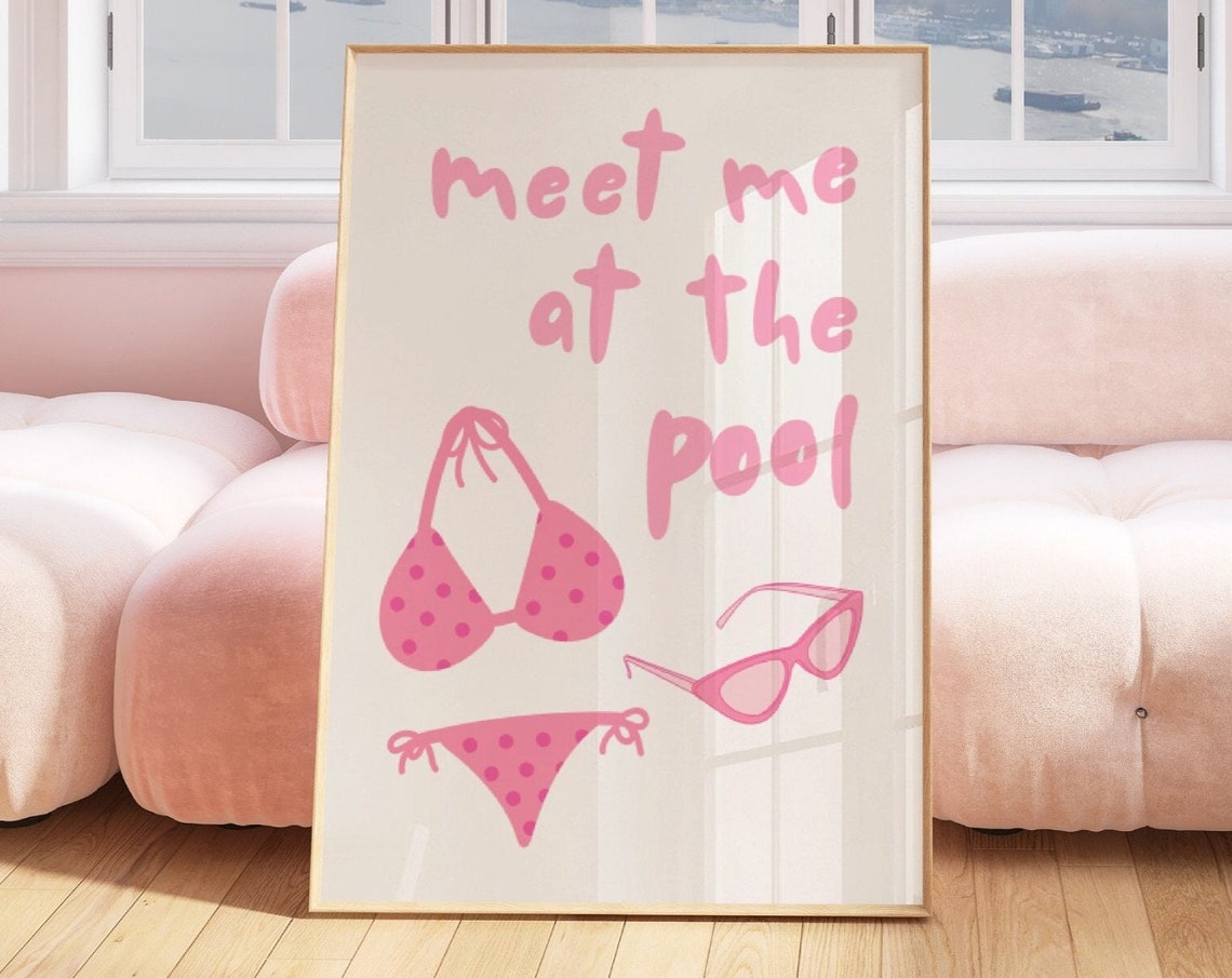 Meet Me At The Pool Pink Bikini Sunglasses Summer Coastal Poster
