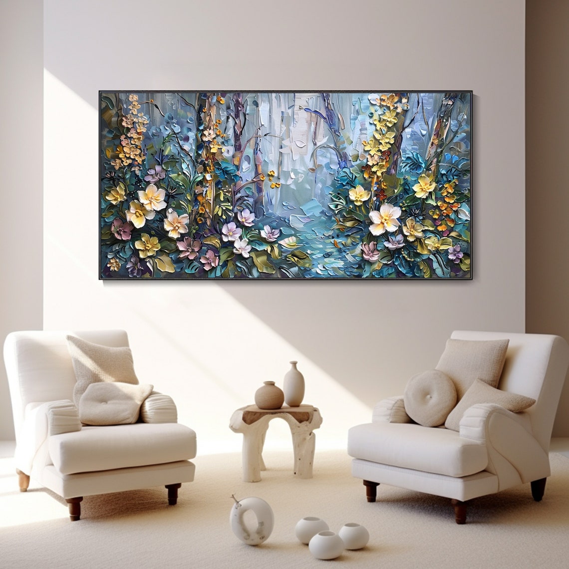 Forest Wildflower Meadow Yellow Lavender Thick Texture Oil Poster - Image 2