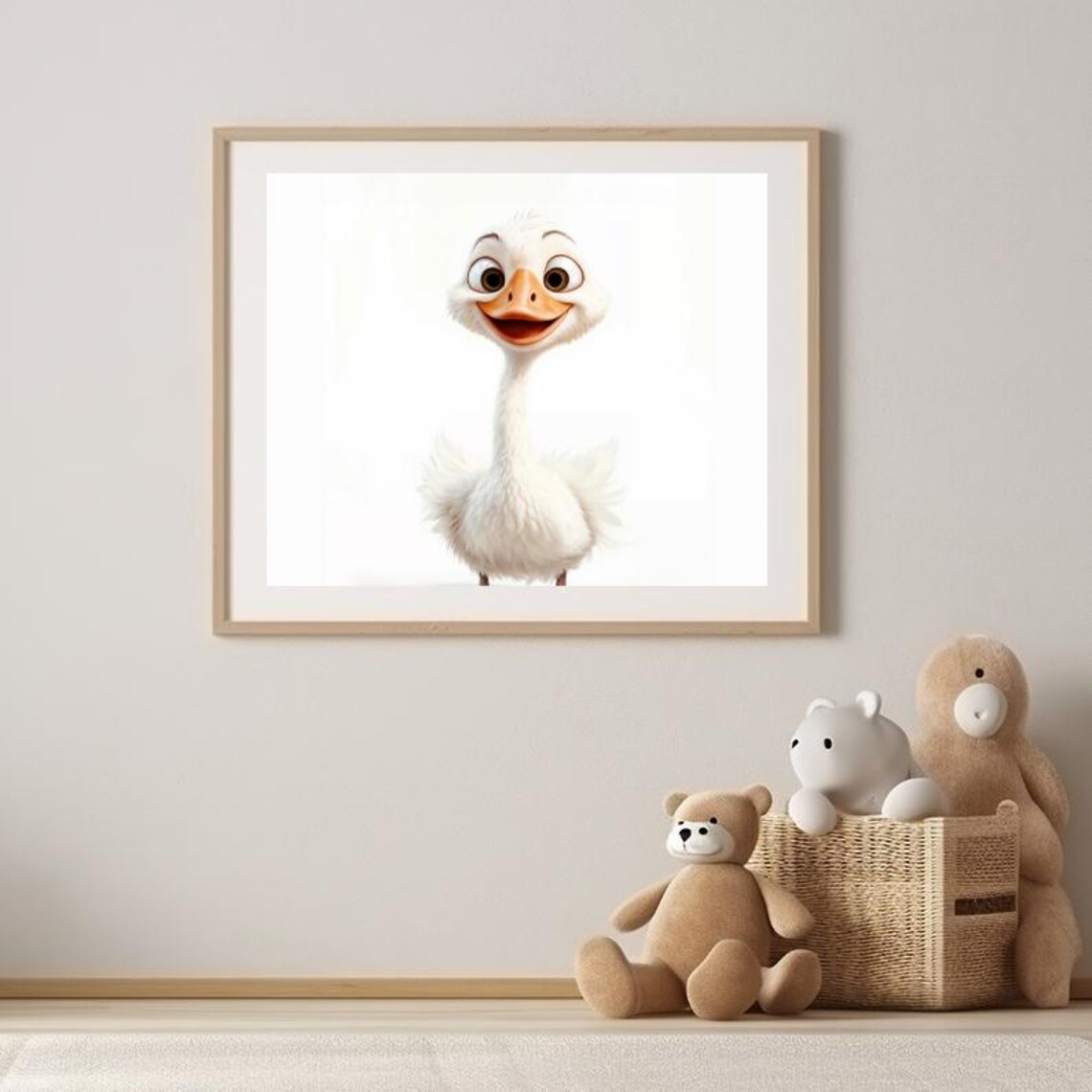 Happy White Duck with Orange Bill Cute Farm Animal Nursery Poster - Image 3