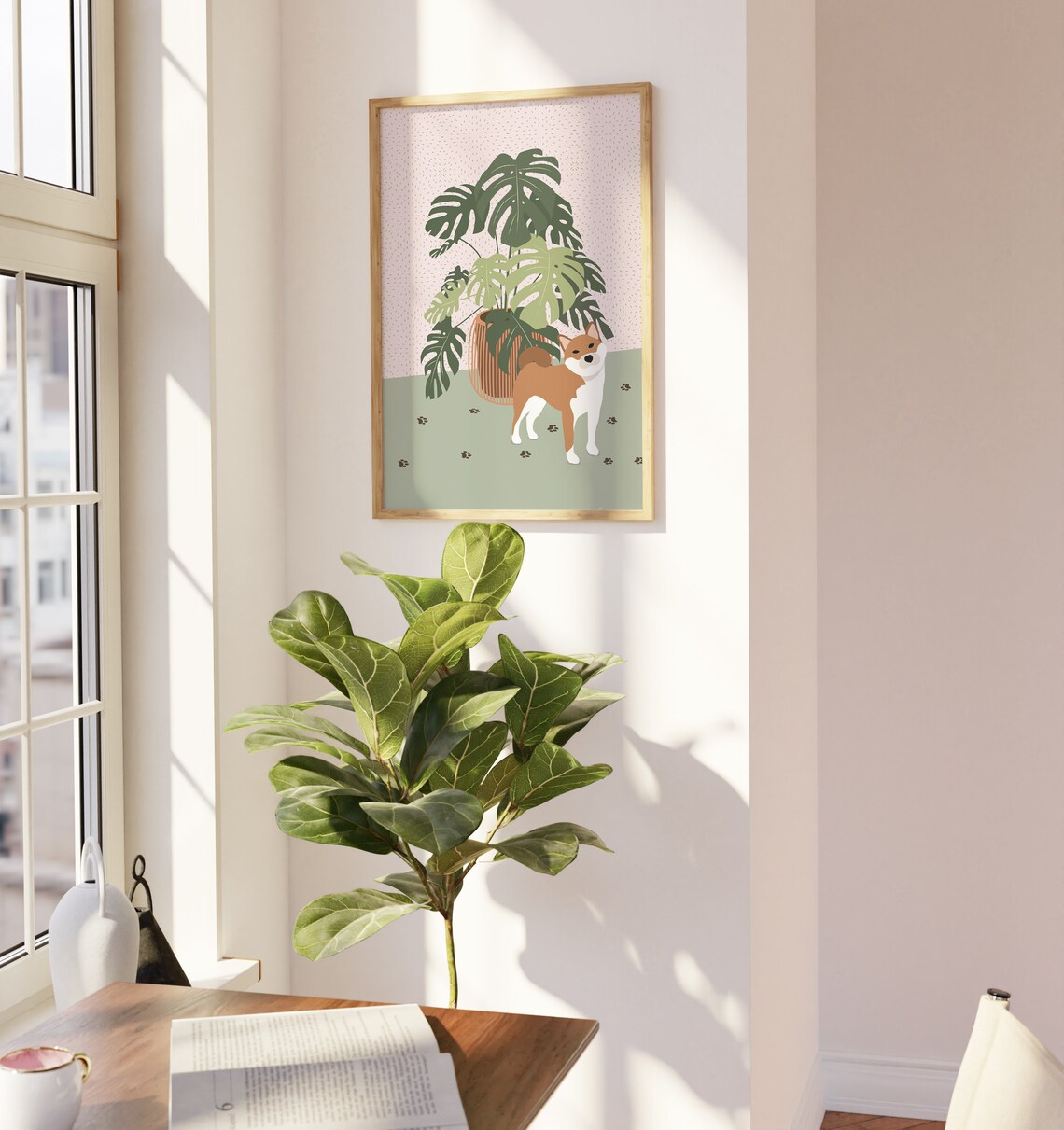 Shiba and Monstera Art Print, Dog Lover Decor - Image 3