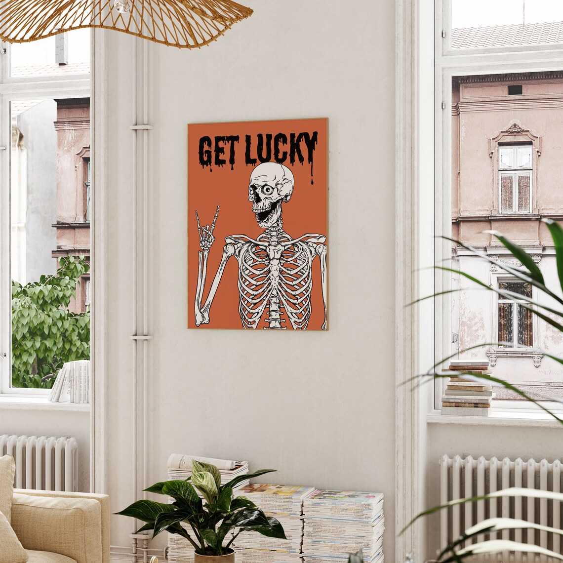 Get Lucky Skeleton Rock Hand Halloween Funny Skull Humor Art Poster - Image 3