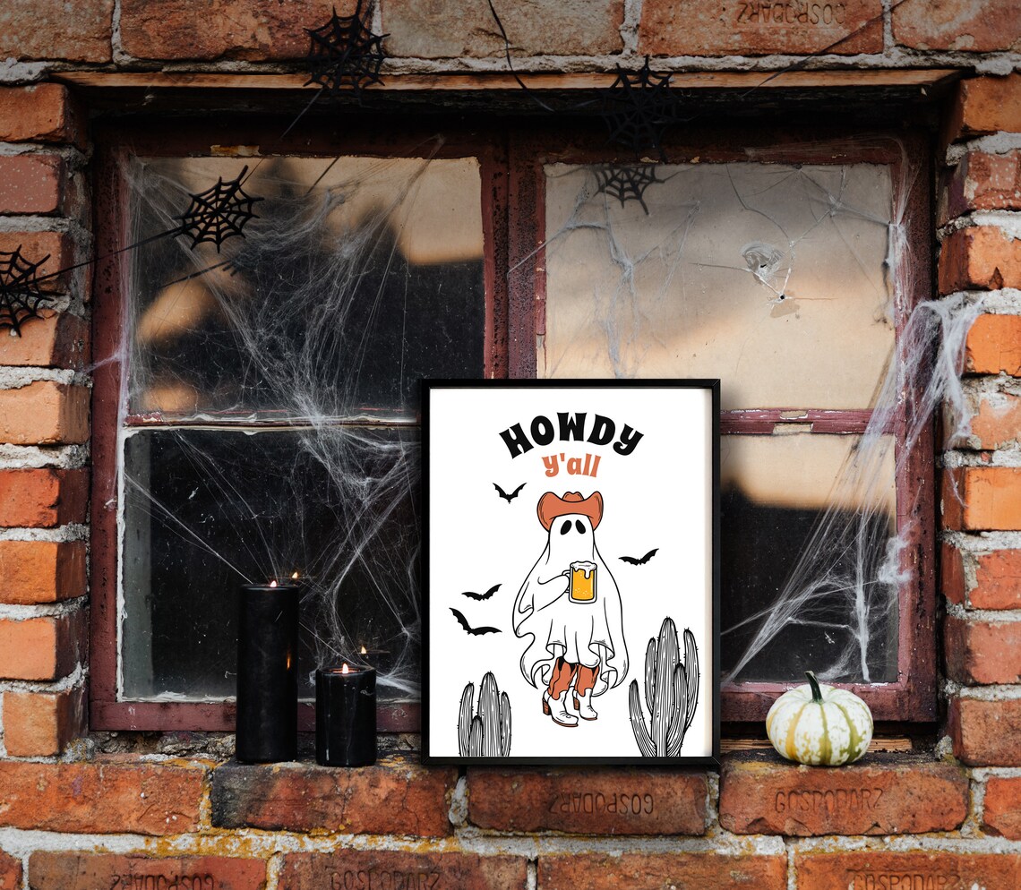 Halloween Ghost Beer Howdy Quote Art Print - Image 3