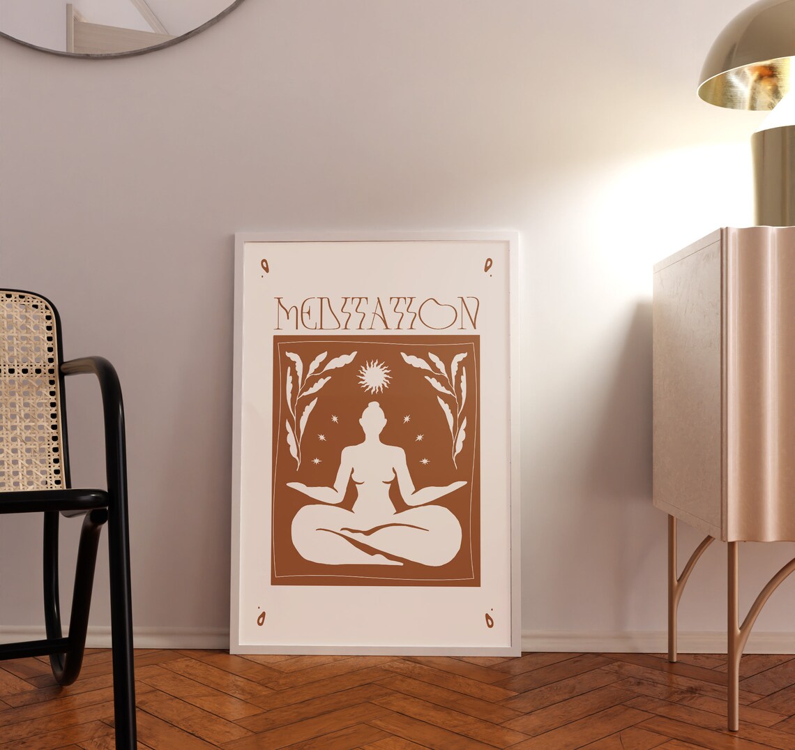 Meditation Yoga Silhouette Terracotta Mindfulness Quote Wall Art - Image 2