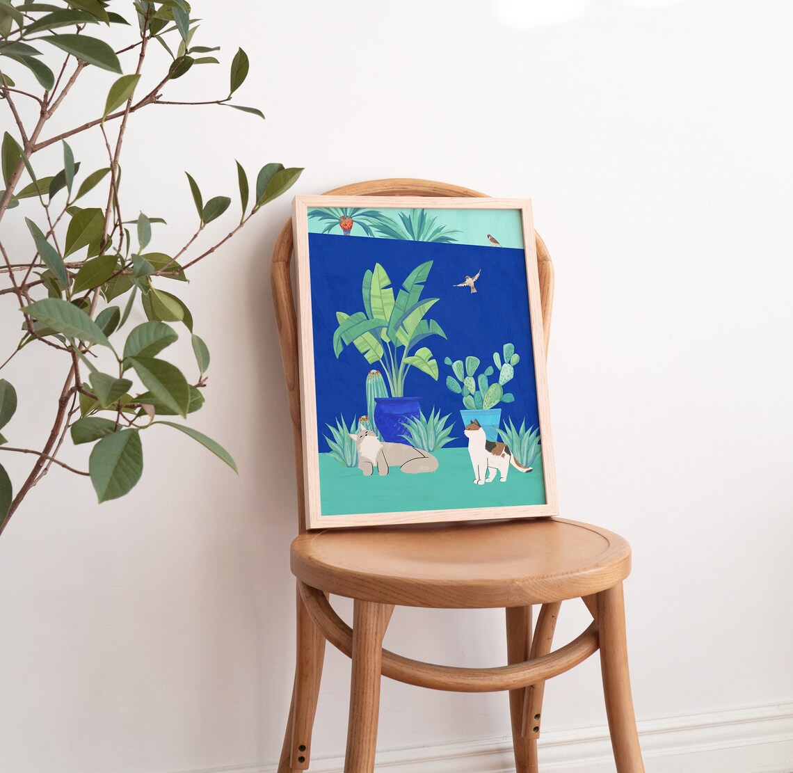 Cat Tropical Plant Art, Tropical Theme Poster - Image 4