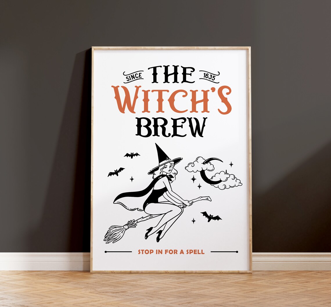 Witch Brew Coffee Print, Halloween Kitchen Art