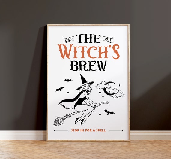 Witch Brew Coffee Print, Halloween Kitchen Art