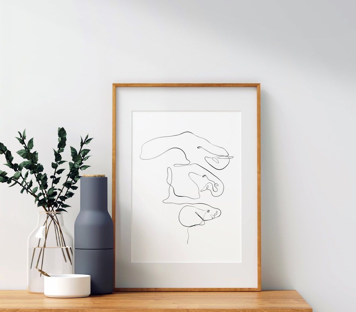 Continuous One Line Elephant Head Drawing Minimalist Art Print - Image 4