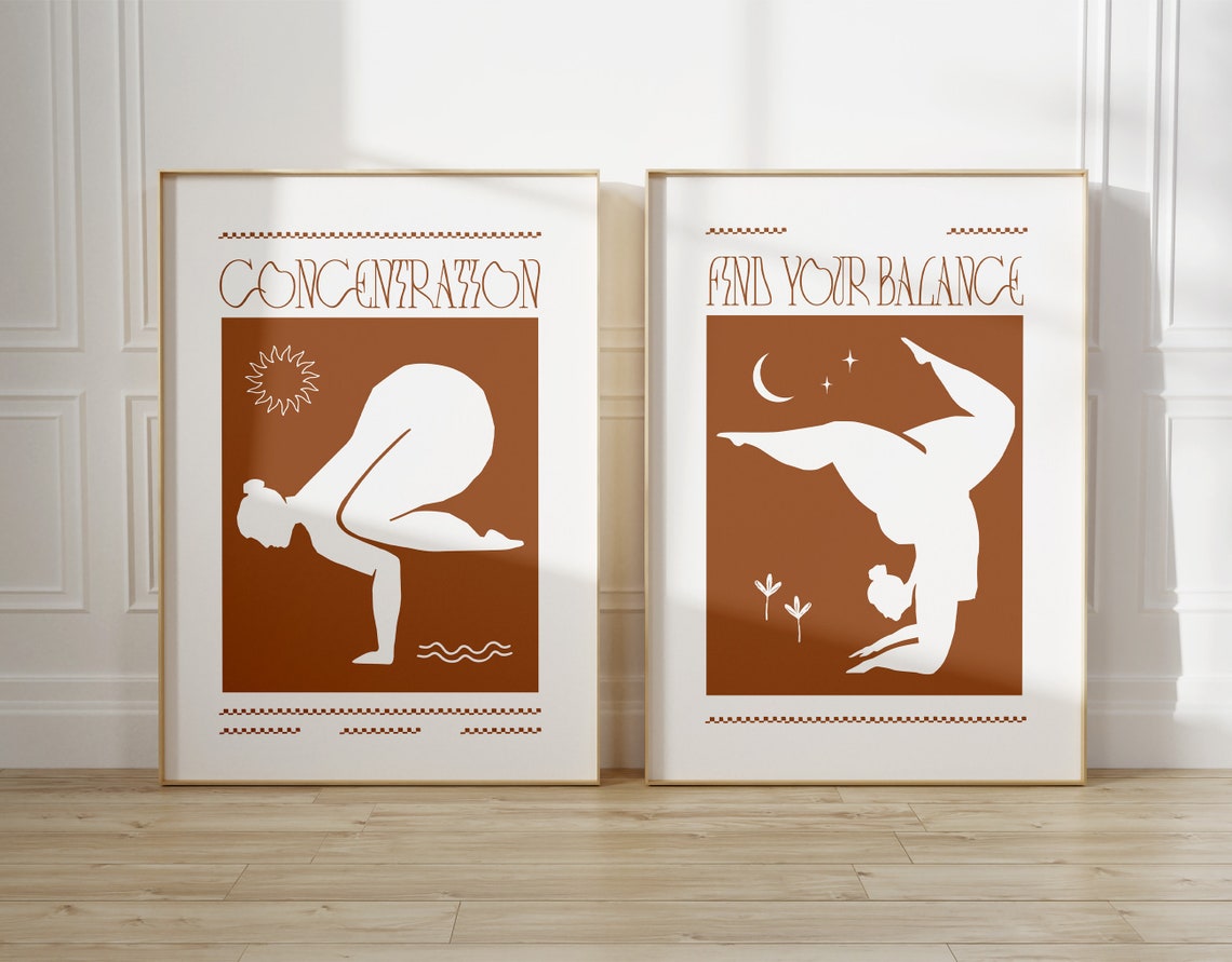 Concentration Focus Balancing Yoga Pose Terracotta Quote Wall Art - Image 3