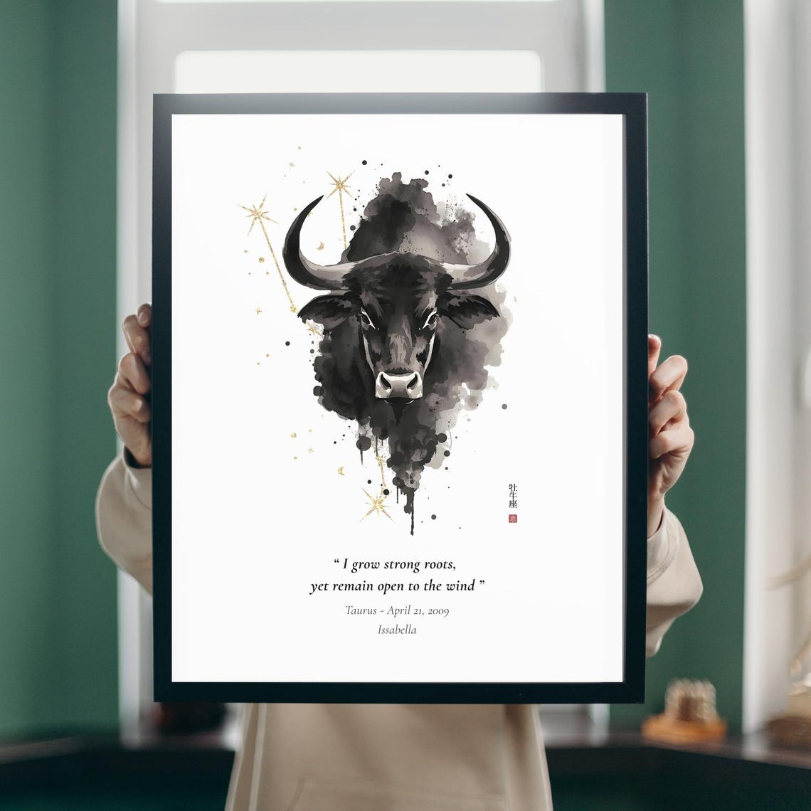 Custom Taurus Zodiac Poster April 20may 20 Birthday Gift Sumi Ink Constellation Wall Art Astrology Horoscope Decor
