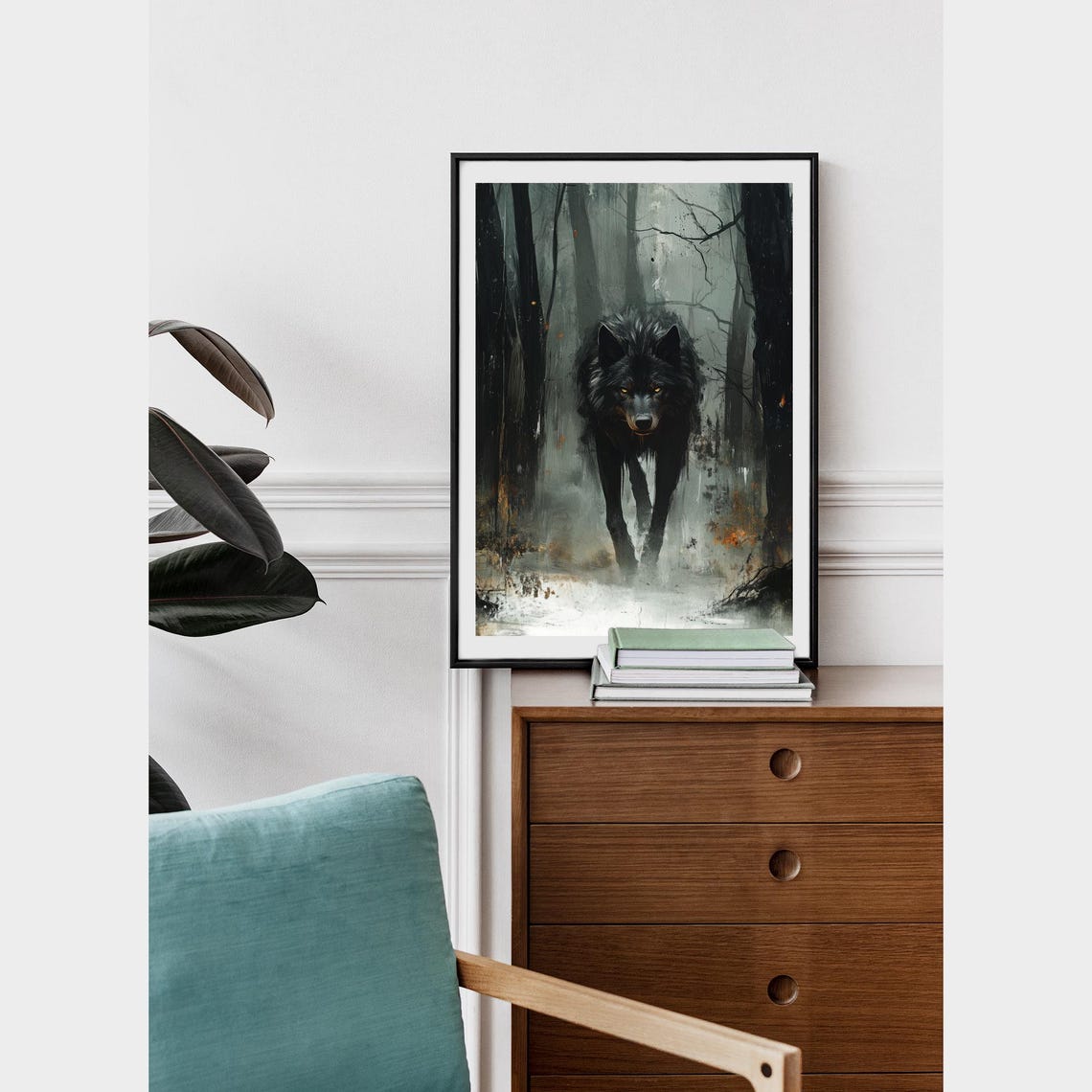 Black Wolf In Misty Forest Enchanted Dark Woods Fine Art Print - Image 5