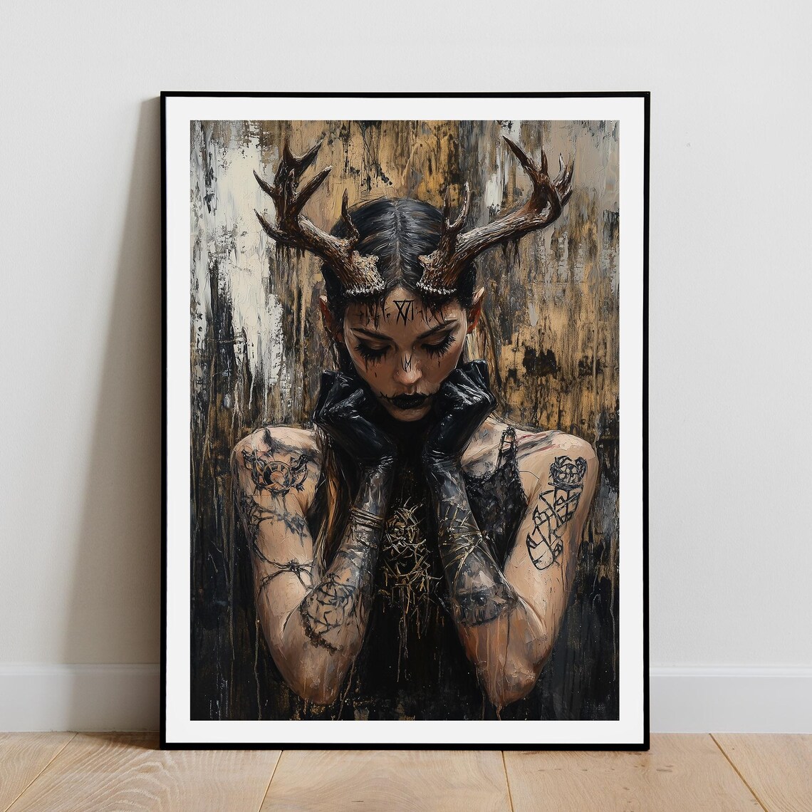 Horned Witch Gothic Tattooed Girl Art Print - Image 5