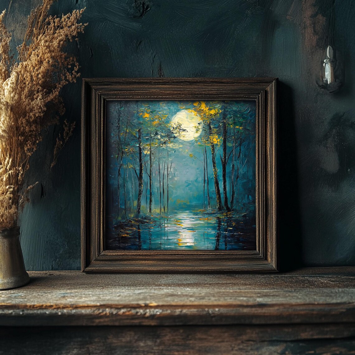 Forest Under Moonlight, Autumn Woods Landscape Art Print - Image 3