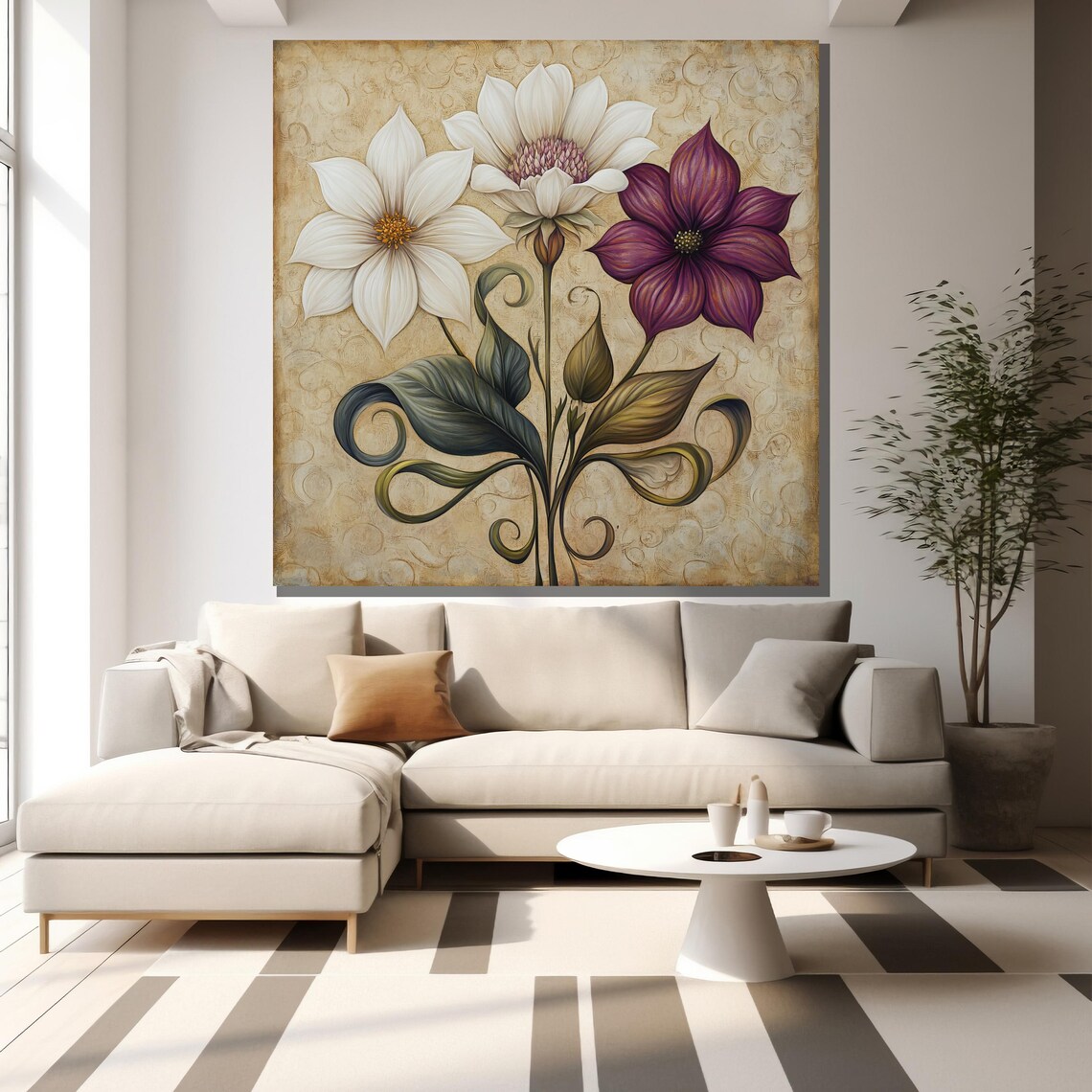 Vintage Style White And Purple Floral Painting Botanical Art Poster - Image 2