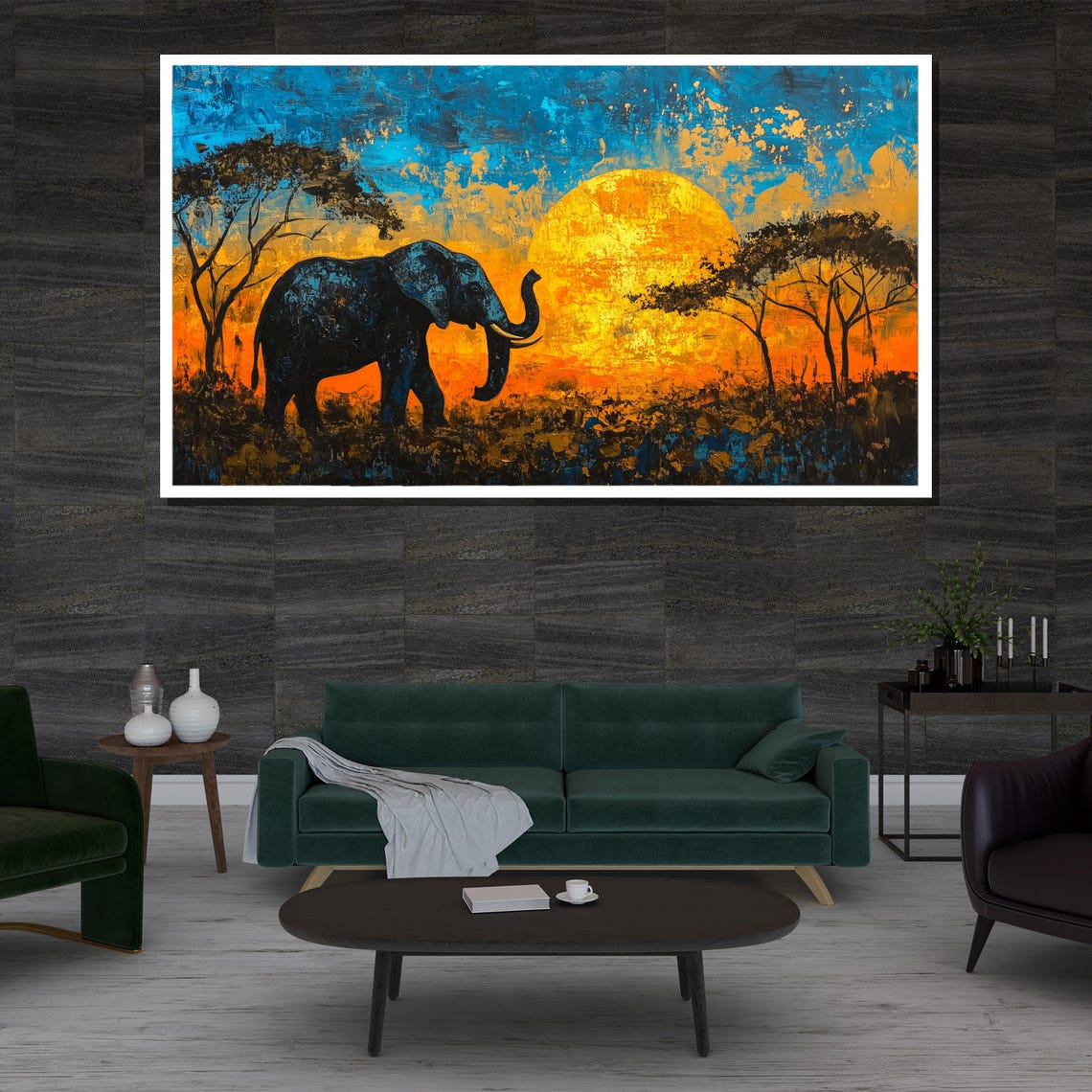 Elephant African Sunset Savanna Silhouette Dramatic Wall Art - Image 3