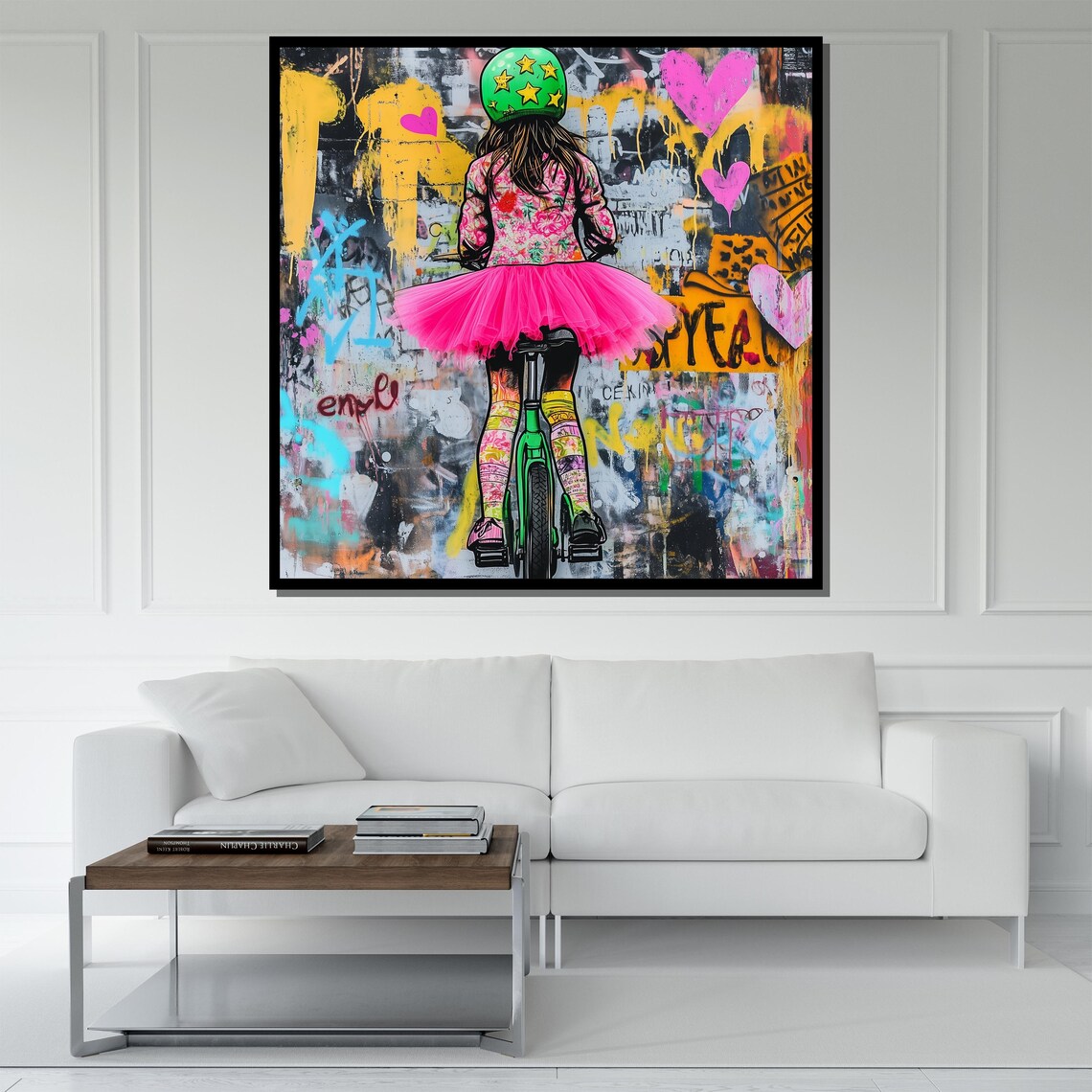 Girl In Pink Tutu Riding Bike Toward Graffiti Wall Street Art Poster - Image 5