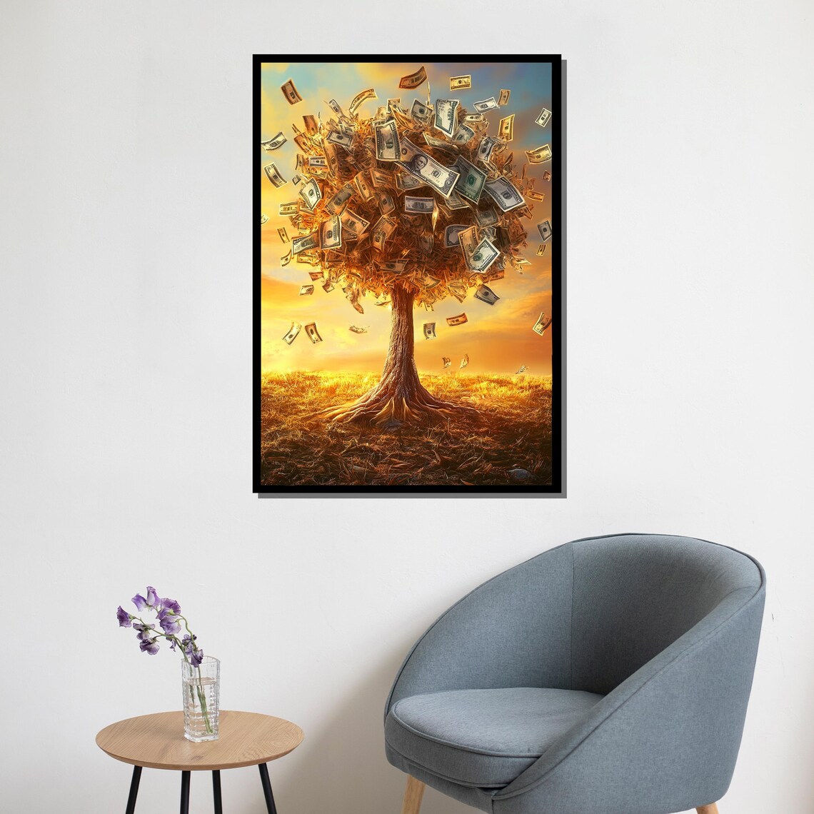 Money Tree With Flying Dollar Bills Wealth Symbol Wall Art Poster - Image 5