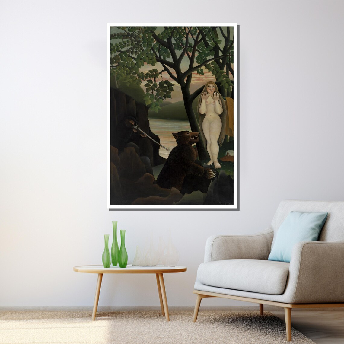 Henri Rousseau Style Nude Woman Bear River Bank Naive Art Poster - Image 3