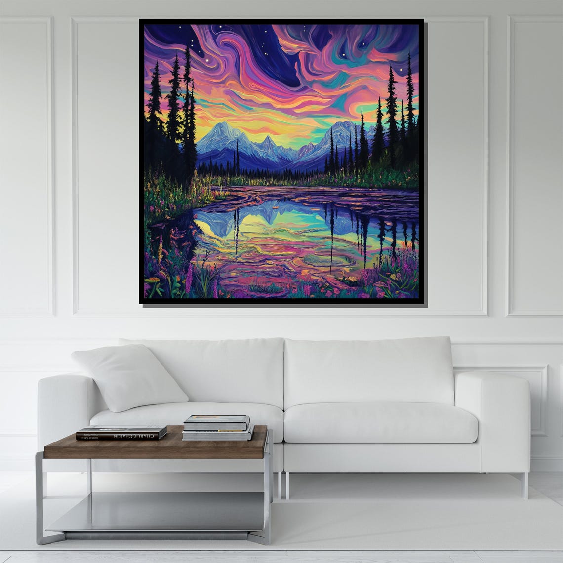 Aurora Over Mountain Lake Painting Colorful Wall Art For Home Decor And Nature Lovers Gift - Image 5