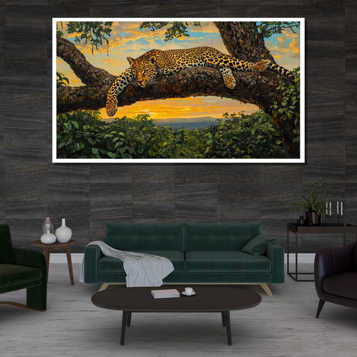 Leopard Resting On Tree Branch Golden Sunset Savannah Wildlife Poster - Image 3