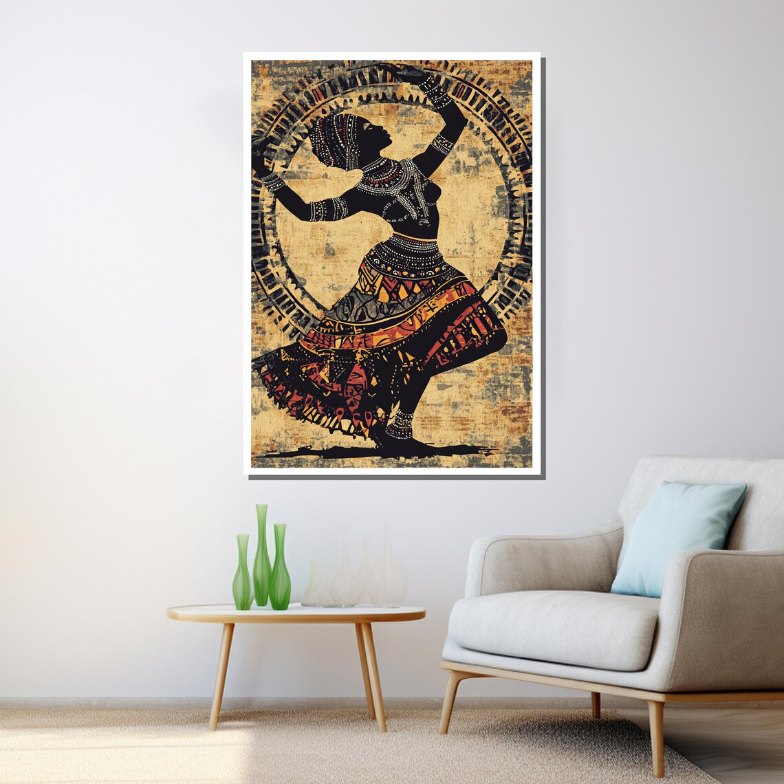 African Tribal Dancer Silhouette With Beaded Jewelry Art Poster - Image 3