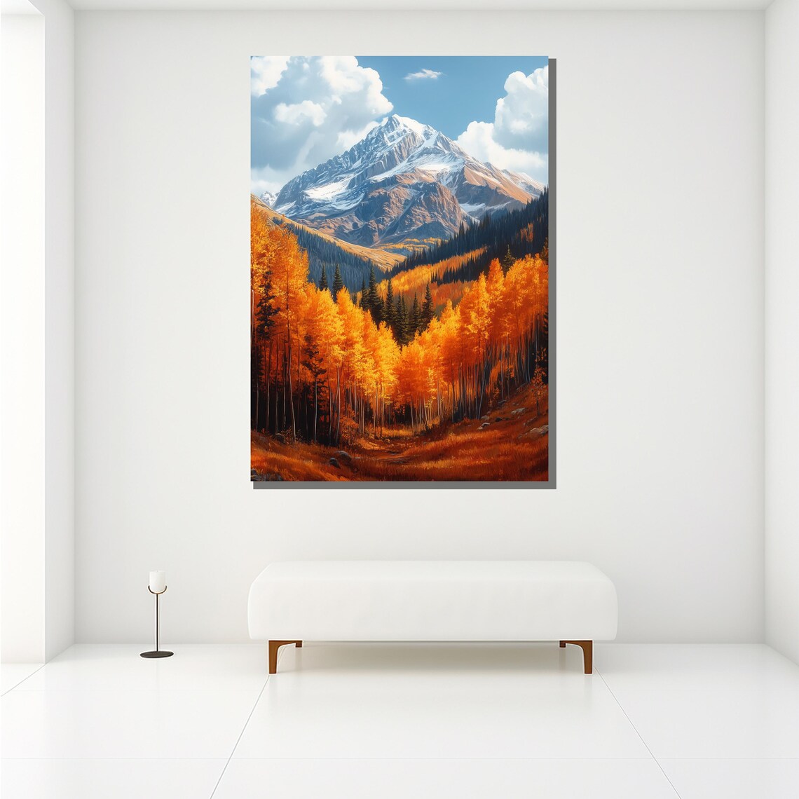 Golden Autumn Forest Snow Capped Mountain Valley Scenic Nature Poster - Image 2