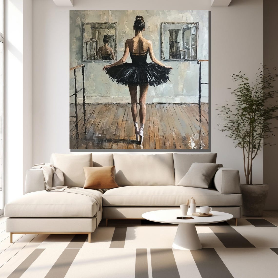 Ballerina In Black Tutu At Studio Barre Impressionist Painting Poster - Image 2