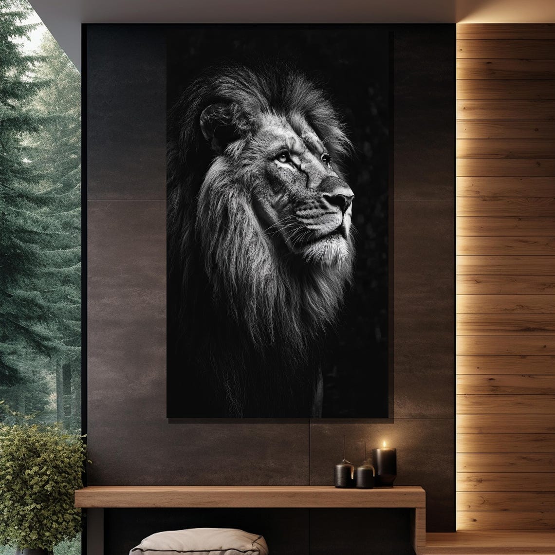Black White Lion Portrait Dramatic Monochrome Majestic Wildlife Poster - Image 2