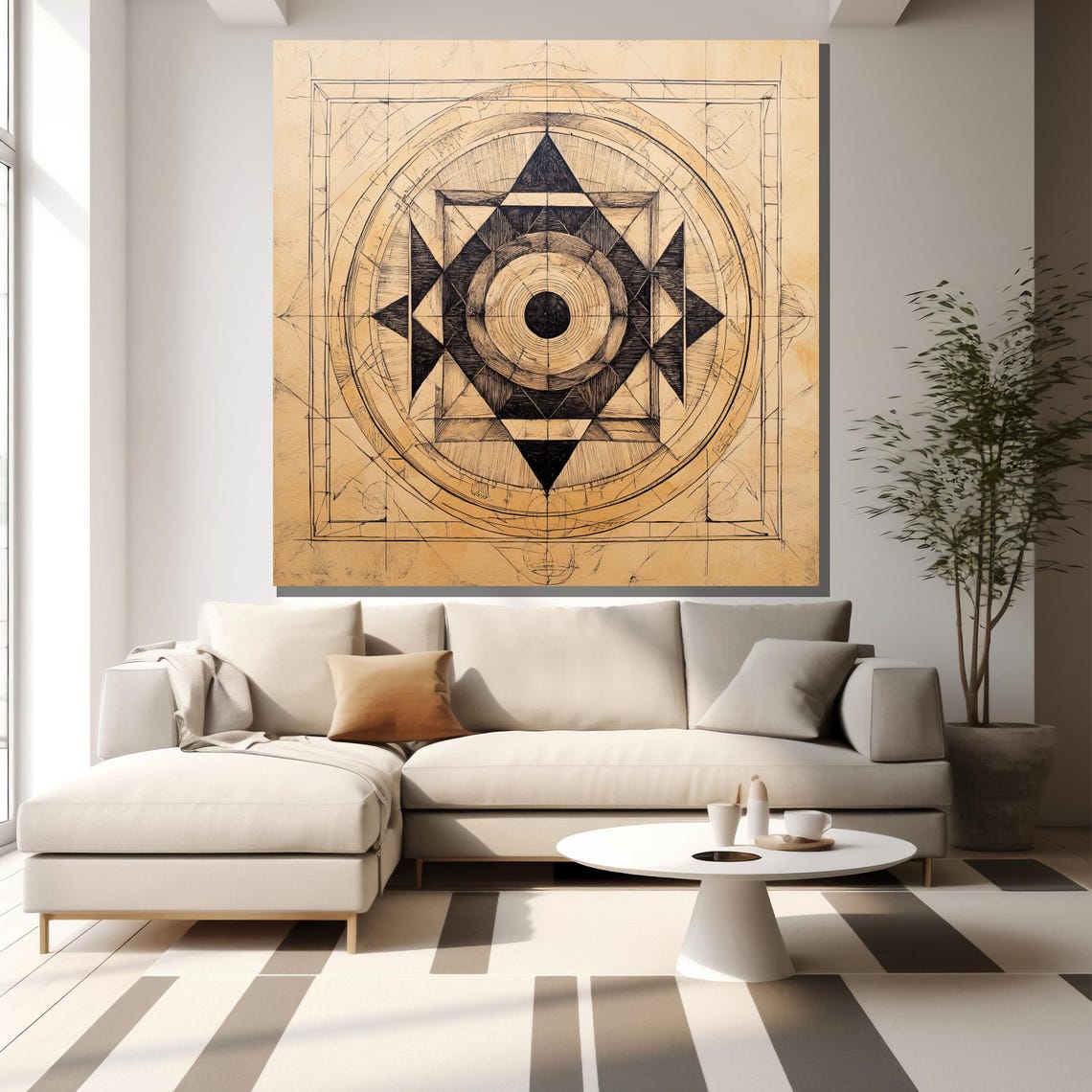 Sacred Geometry Star Mandala Black Beige Minimalist Abstract Poster - Image 2