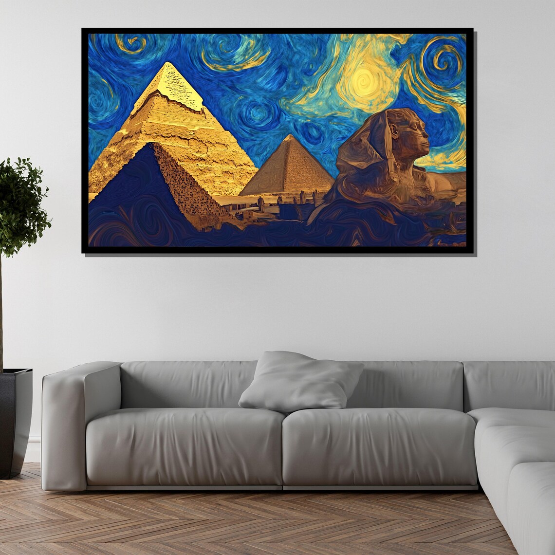 Starry Night Pyramids Giza Sphinx Egypt Swirling Sky Travel Wall Poster - Image 5