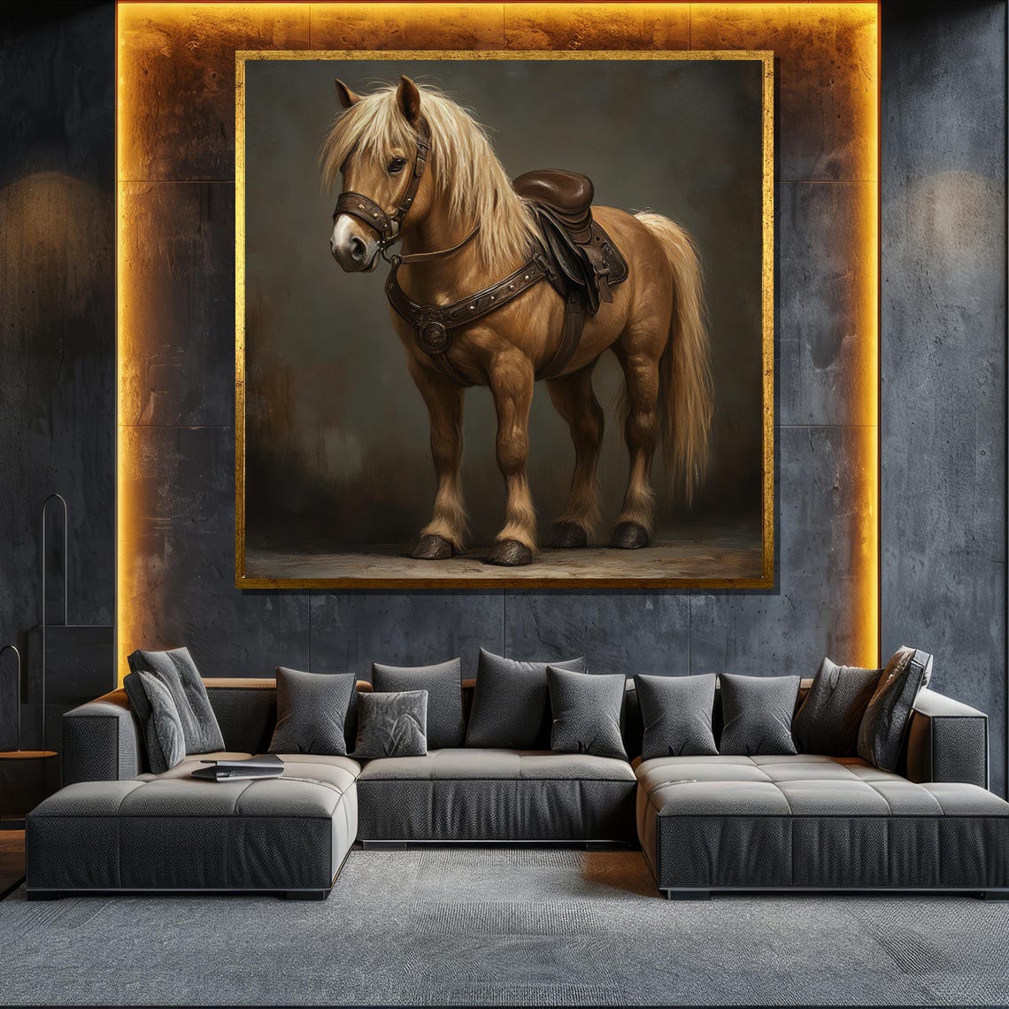 Golden Pony Horse With Saddle Rustic Elegant Equine Art Poster