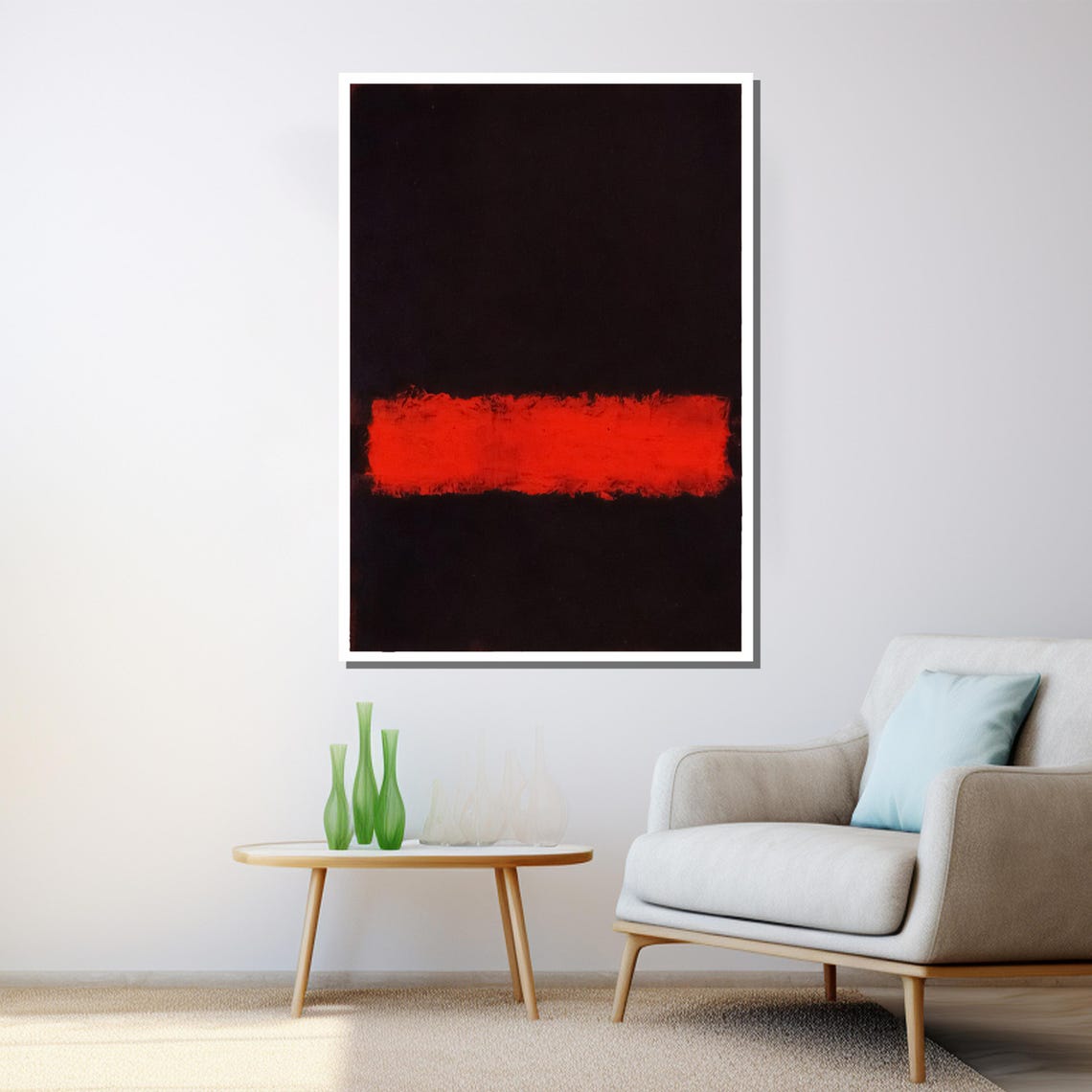 Mark Rothko Style Vivid Red Band Across Deep Black Abstract Poster - Image 3