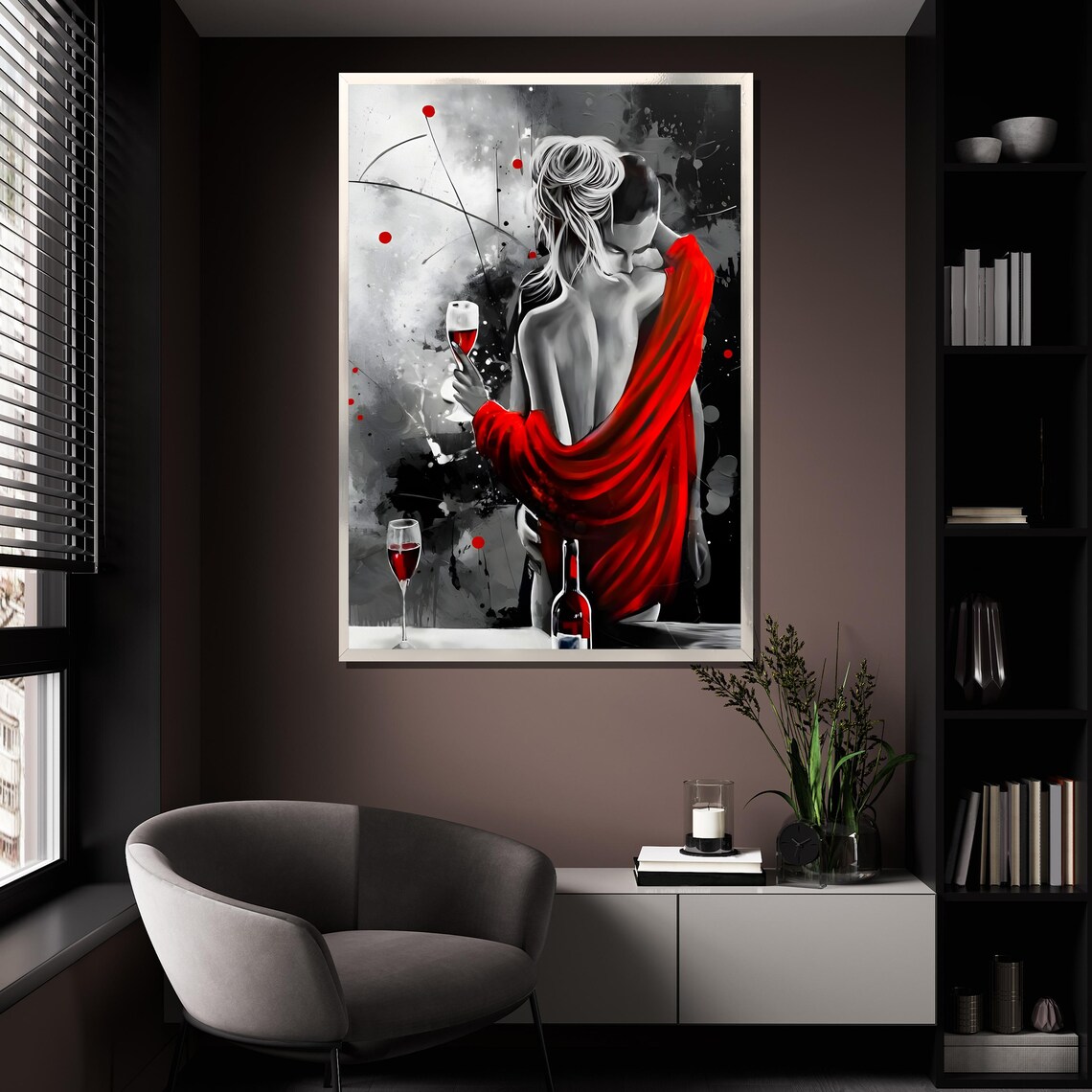 Red Black Abstract Couple Wine Glasses Passionate Painting Wall Poster - Image 4