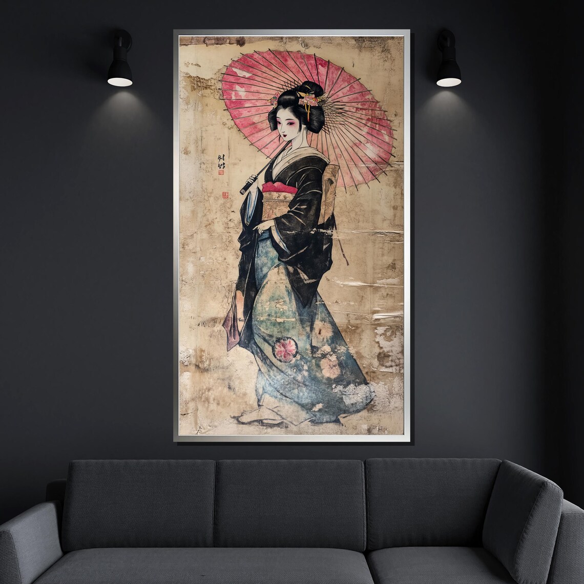 Vintage Geisha Pink Parasol Traditional Kimono Japanese Art Print - Image 4