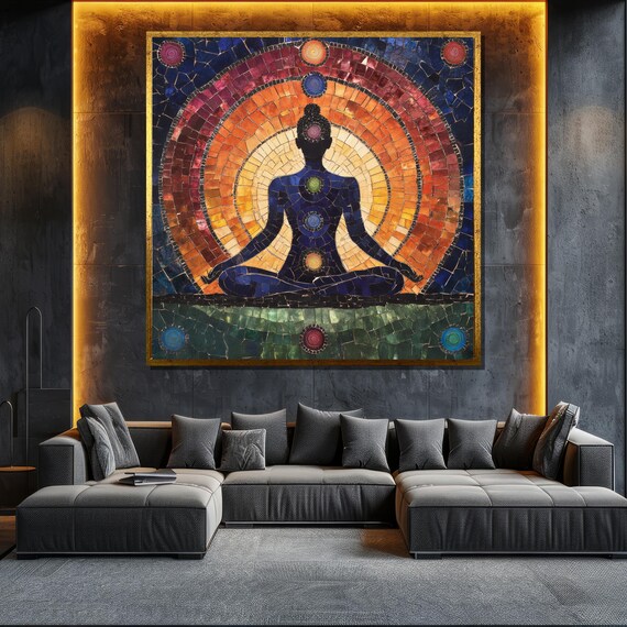 Chakra Meditation Mosaic Rainbow Arch Vibrant Yoga Energy Art Poster