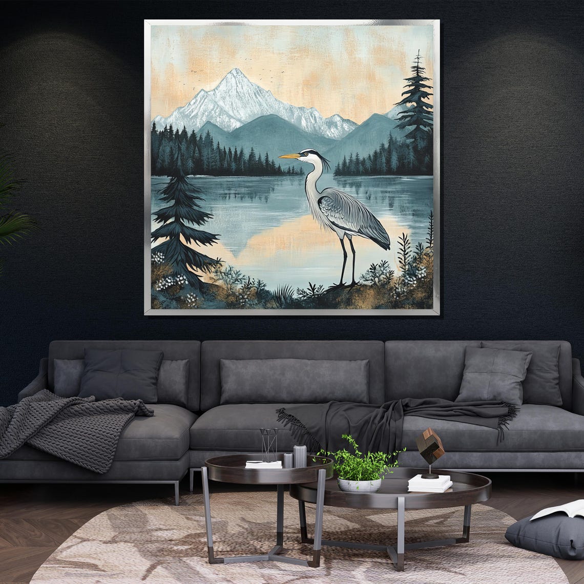 Great Blue Heron Mountain Lake Serene Nature Bird Art Poster - Image 4