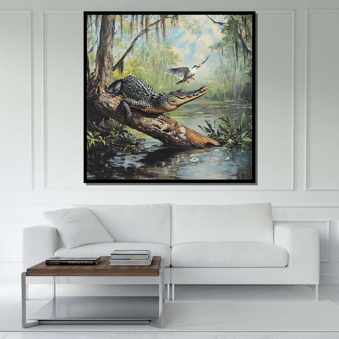 Alligator On Log In Bayou Swamp Wildlife Nature Scene Poster - Image 5