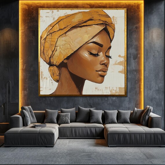 Abstract African Woman Painting Minimalist Afrocentric Wall Art Elegant Gift For Home Decor