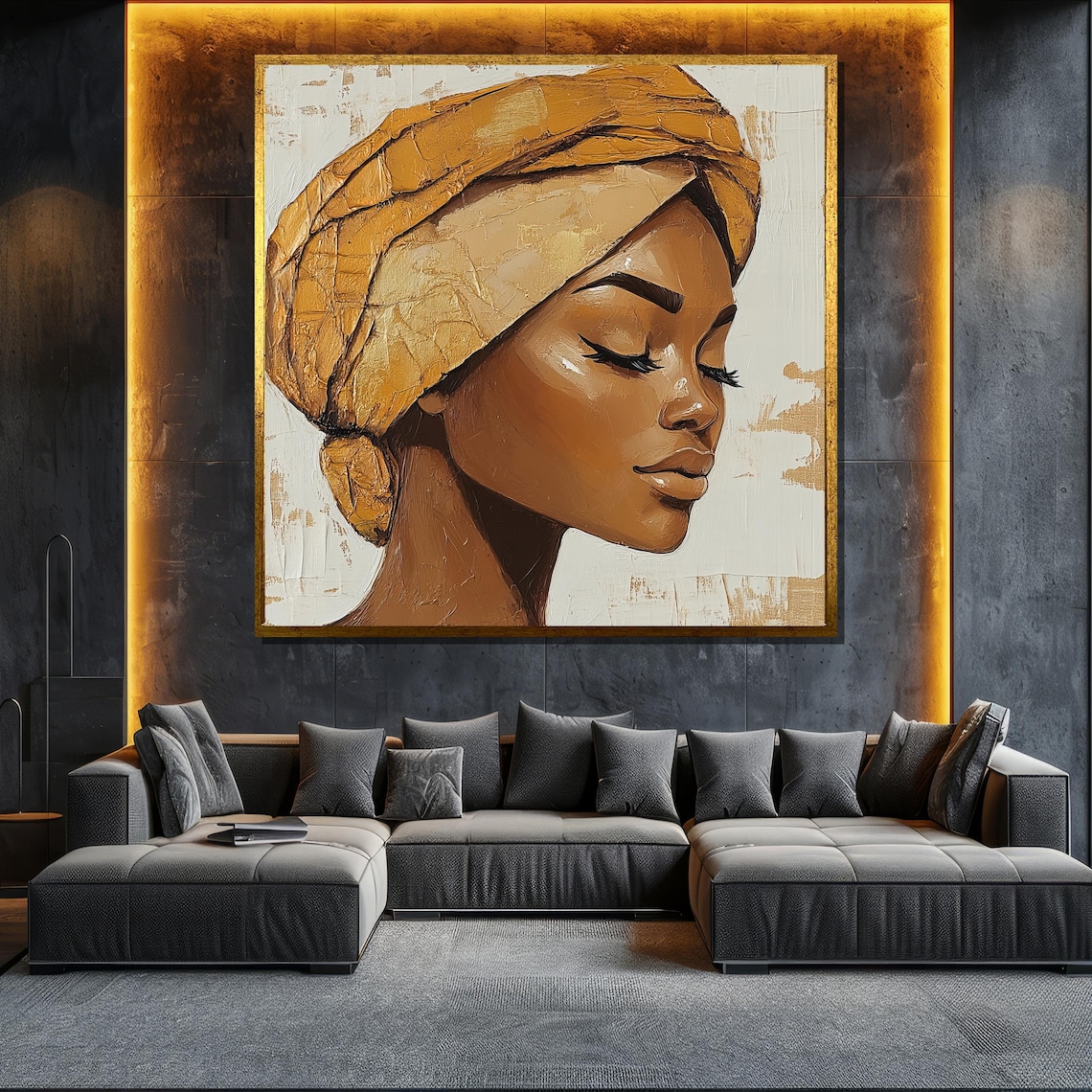 African Woman Profile Golden Headwrap Serene Abstract Painting Poster