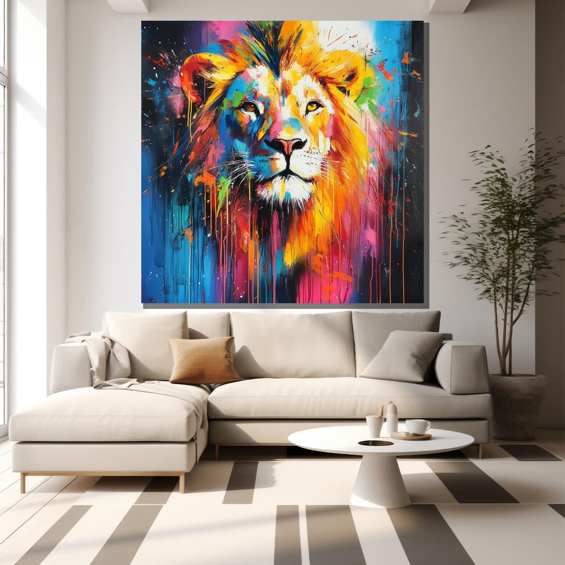 Colorful Abstract Lion Paint Drip Modern Wildlife Art Poster - Image 2