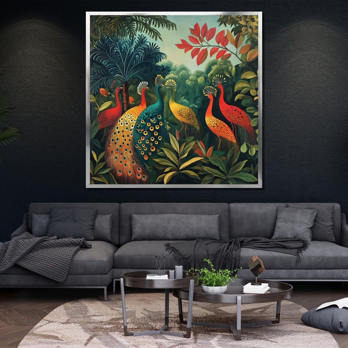 Peacocks Jungle Colorful Crested Birds Tropical Foliage Wall Art - Image 4