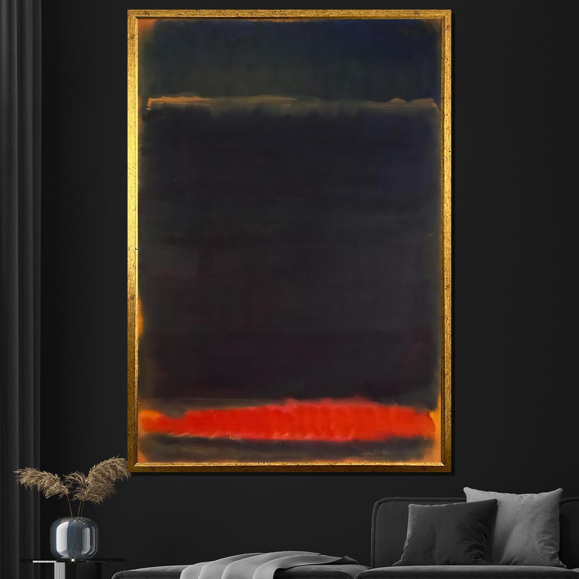 Mark Rothko Style Black Field With Glowing Red Band Abstract Poster
