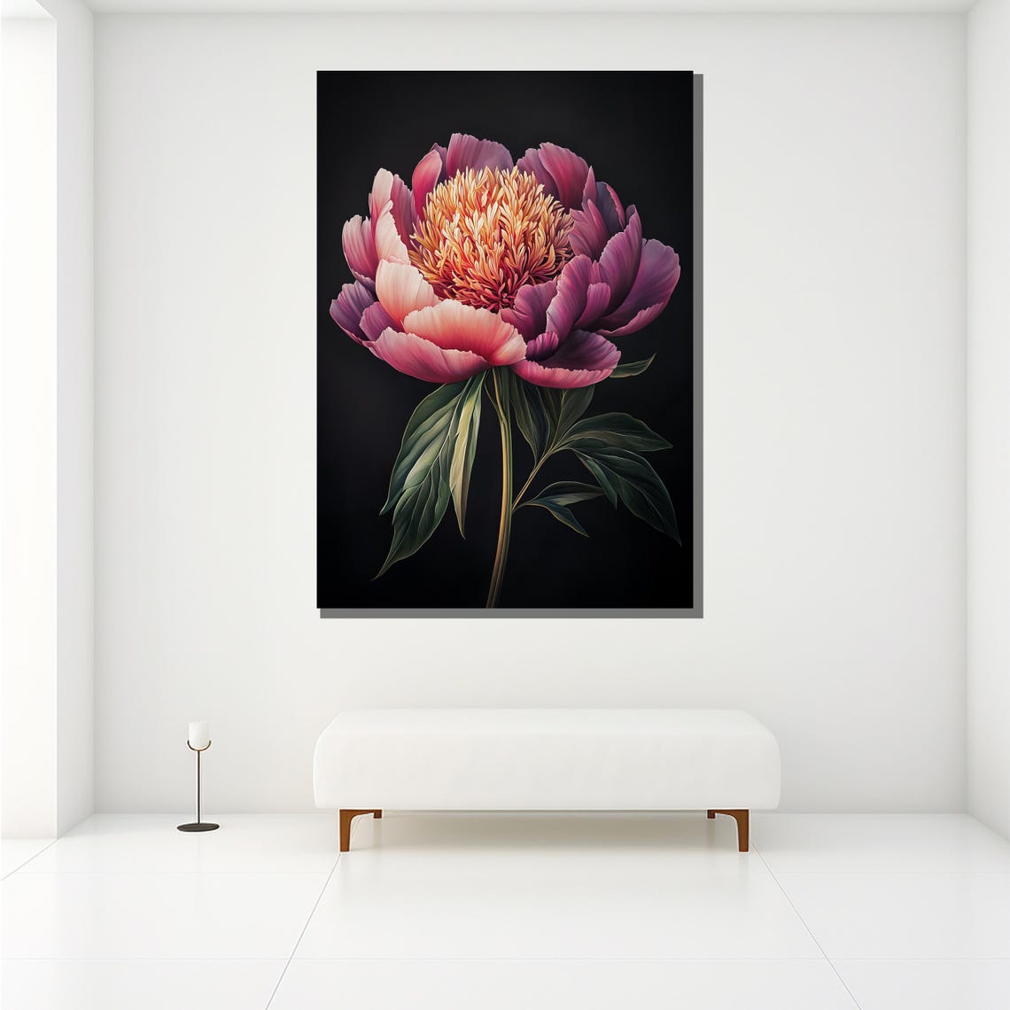 Pink Peony Bloom On Black Background Elegant Floral Wall Art Poster - Image 2