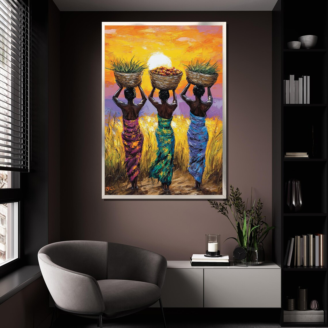 African Women Sunset Field Baskets Colorful Tribal Harvest Art Poster - Image 4