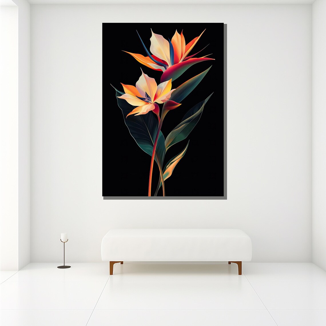 Bird Of Paradise Tropical Flowers On Black Background Art Poster - Image 2