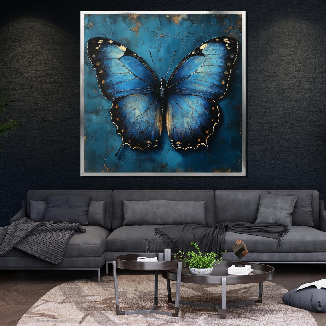 Blue Morpho Butterfly Teal Elegant Large Insect Wings Wall Art - Image 4